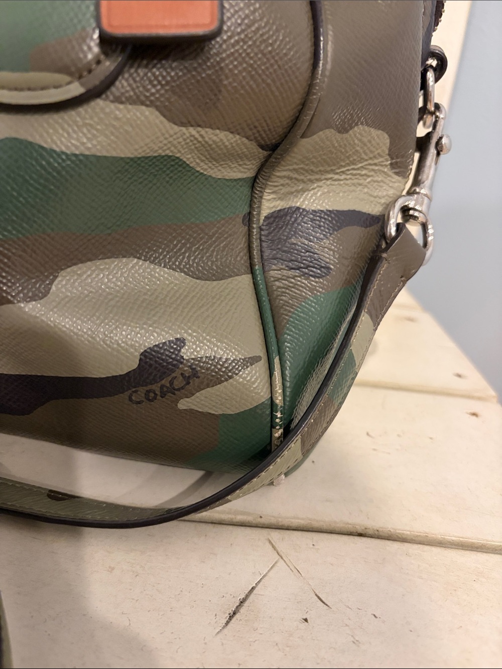 Coach Camo Surrey Satchel Leather Zip Satchel in Green/Brown - Picture 3 of 16